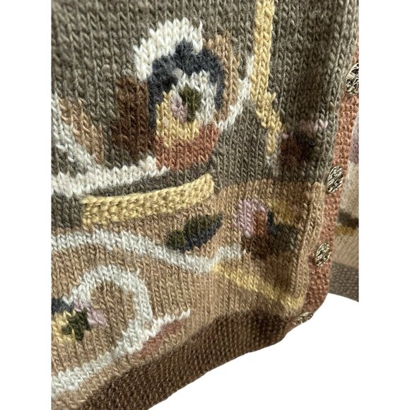 Tara Handknits Heavy Wool Hand-Knit Trellis Art Wear Sweater Nepal Cardigan L - Picture 5 of 11